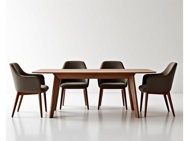 Set von modernen Esszimmerstühlen aus Holz und Leder
